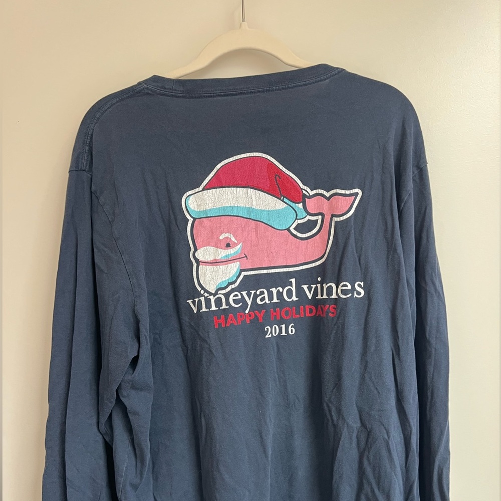 Vineyard Vines Happy Holidays Navy Long Sleeve Tee